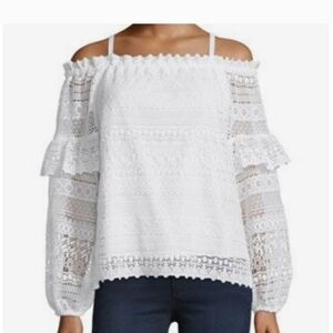 Parker Jordana White Lace Cold Shoulder Blouse Size S